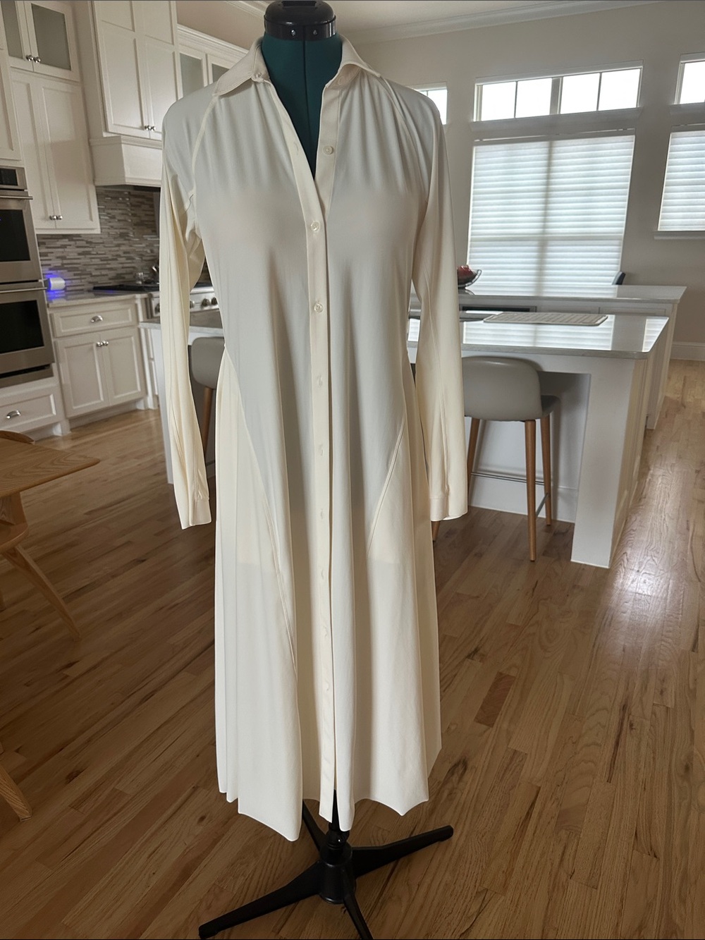 Athleta Long Cream Button-Front Shirt Dress